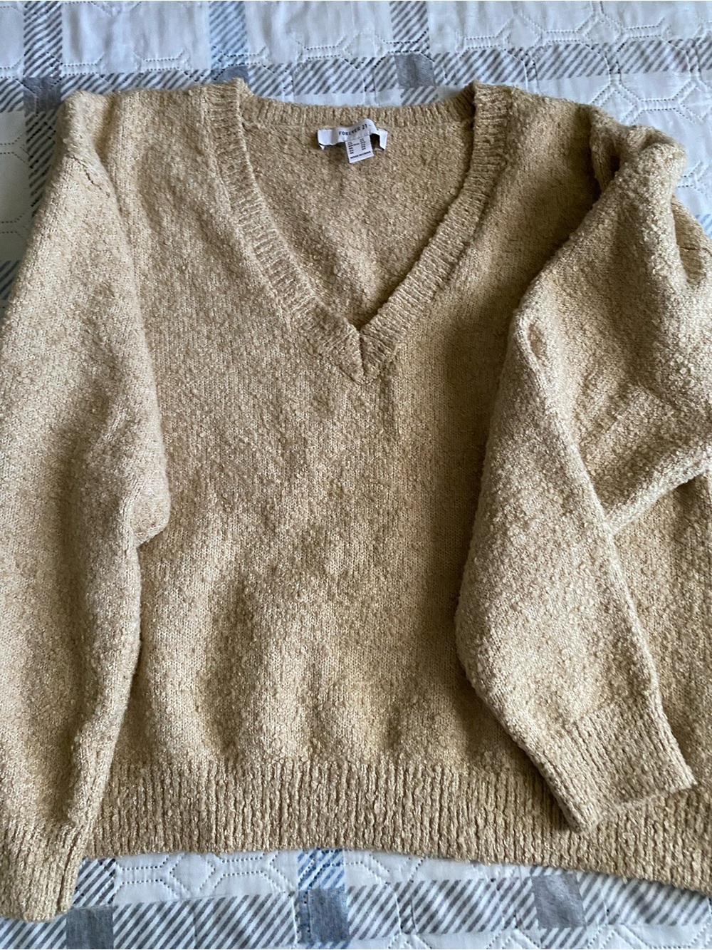 Forever 21 V-Neck Bouclé Sweater - Beige